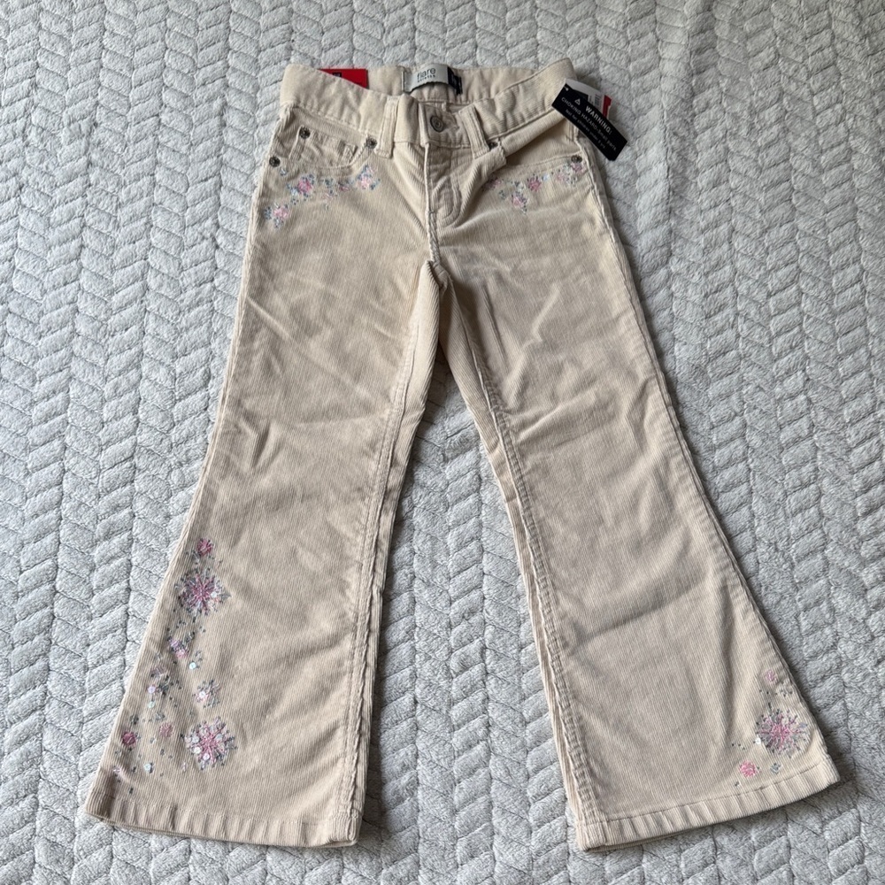 NWT GAP Kids Beige Floral Embroidered Flare Jeans